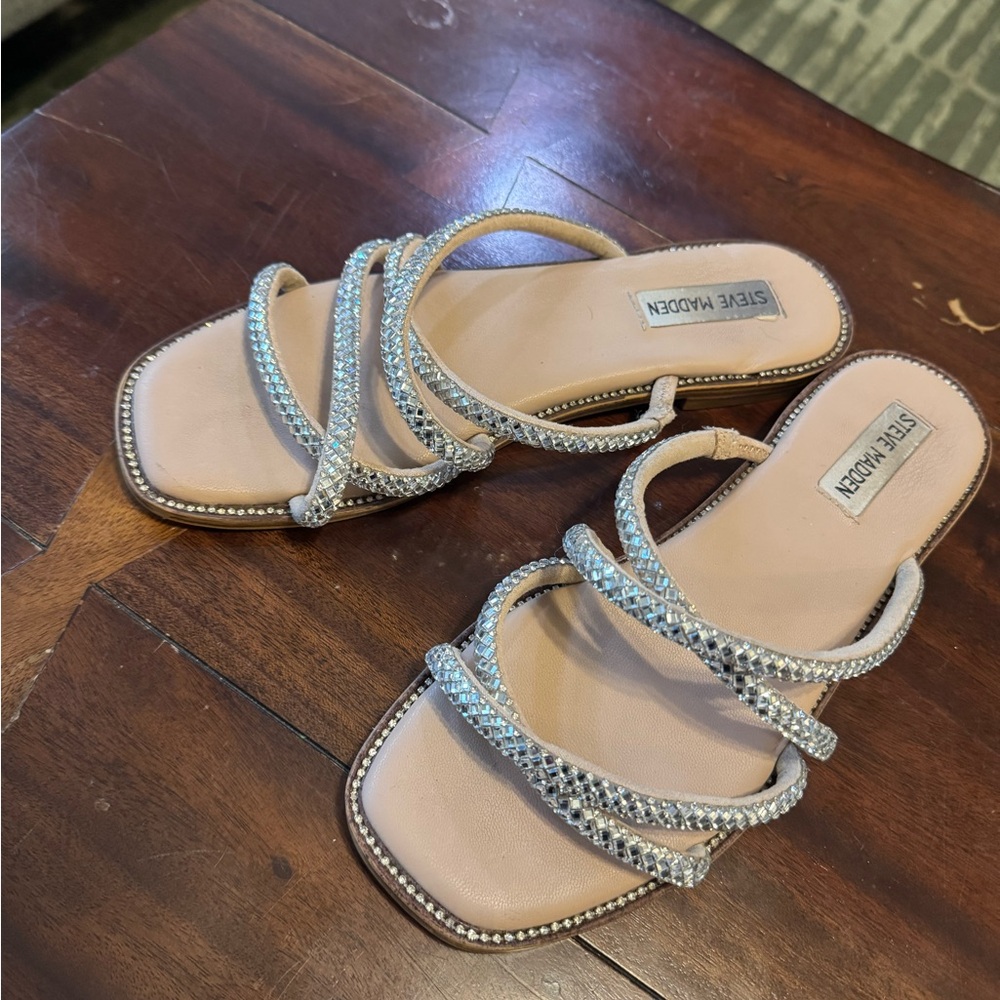 Steve Madden Silver and Tan Strappy Sandals